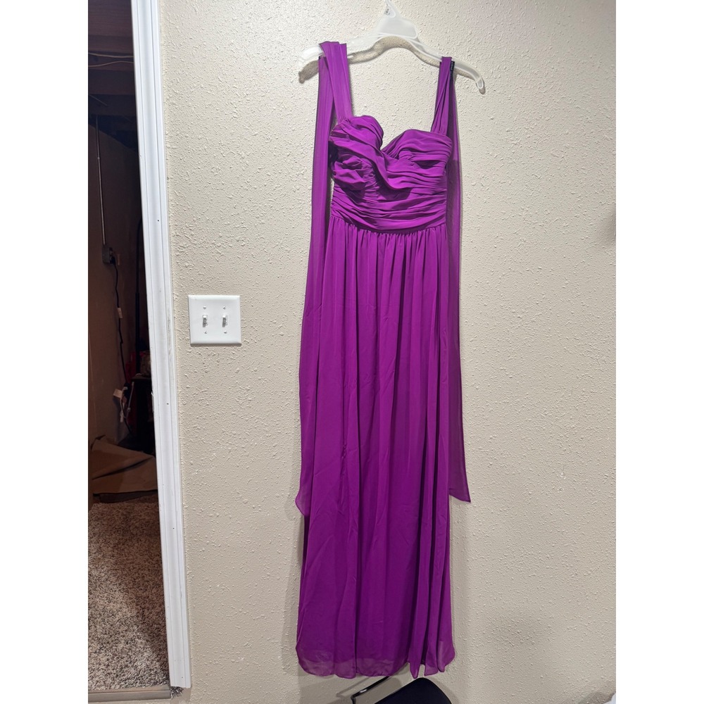 Alfred Angelo Violet Purple Chiffon Ruched Formal Bridesmaid Dress 7236 Size 2